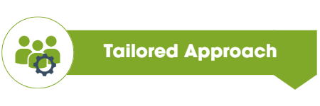 Green banner with circle with people and the title Tailored Approach