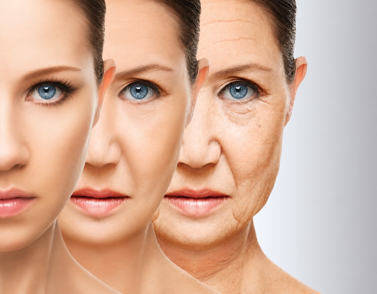 Illustration showing facial ageing and changes over time