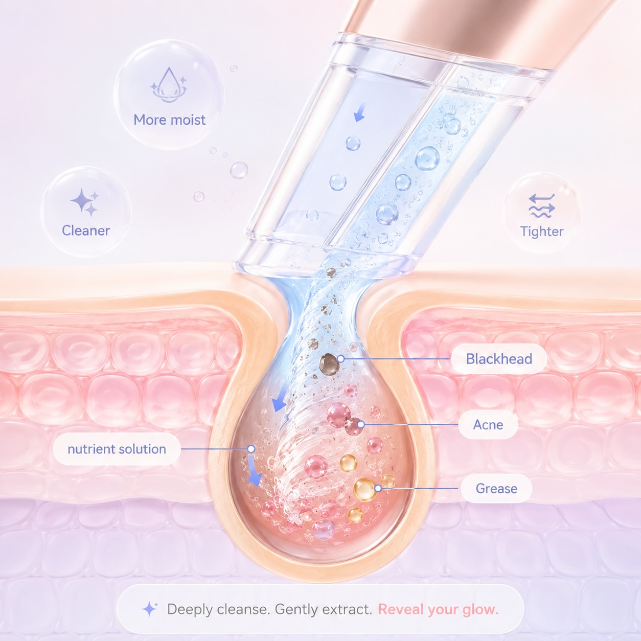 Aquafacial illustration showing cleansing, pore extraction and hydration