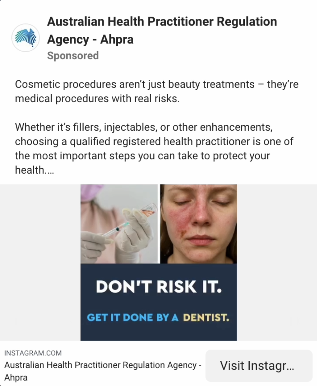 Ahpra public information campaign about cosmetic procedures published in September 2025