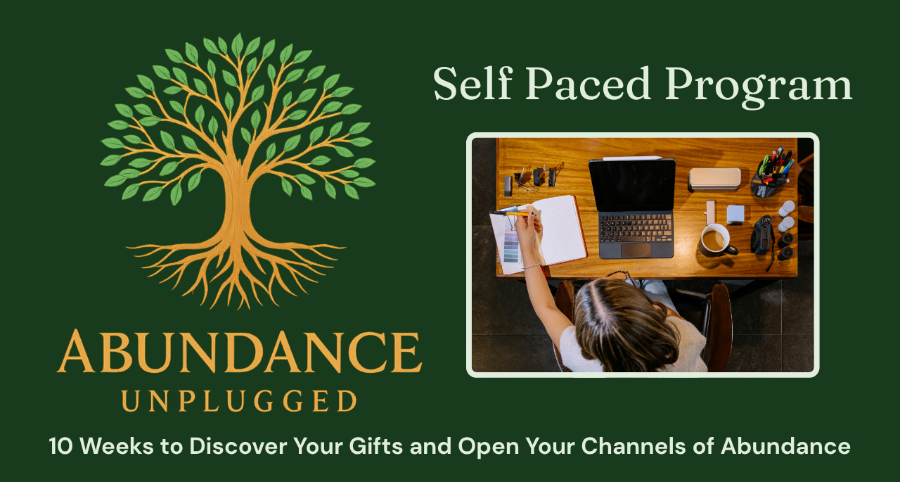 Abundance Unplugged self-paced program: 10 weeks to discover your gifts and open your channels of abundance.