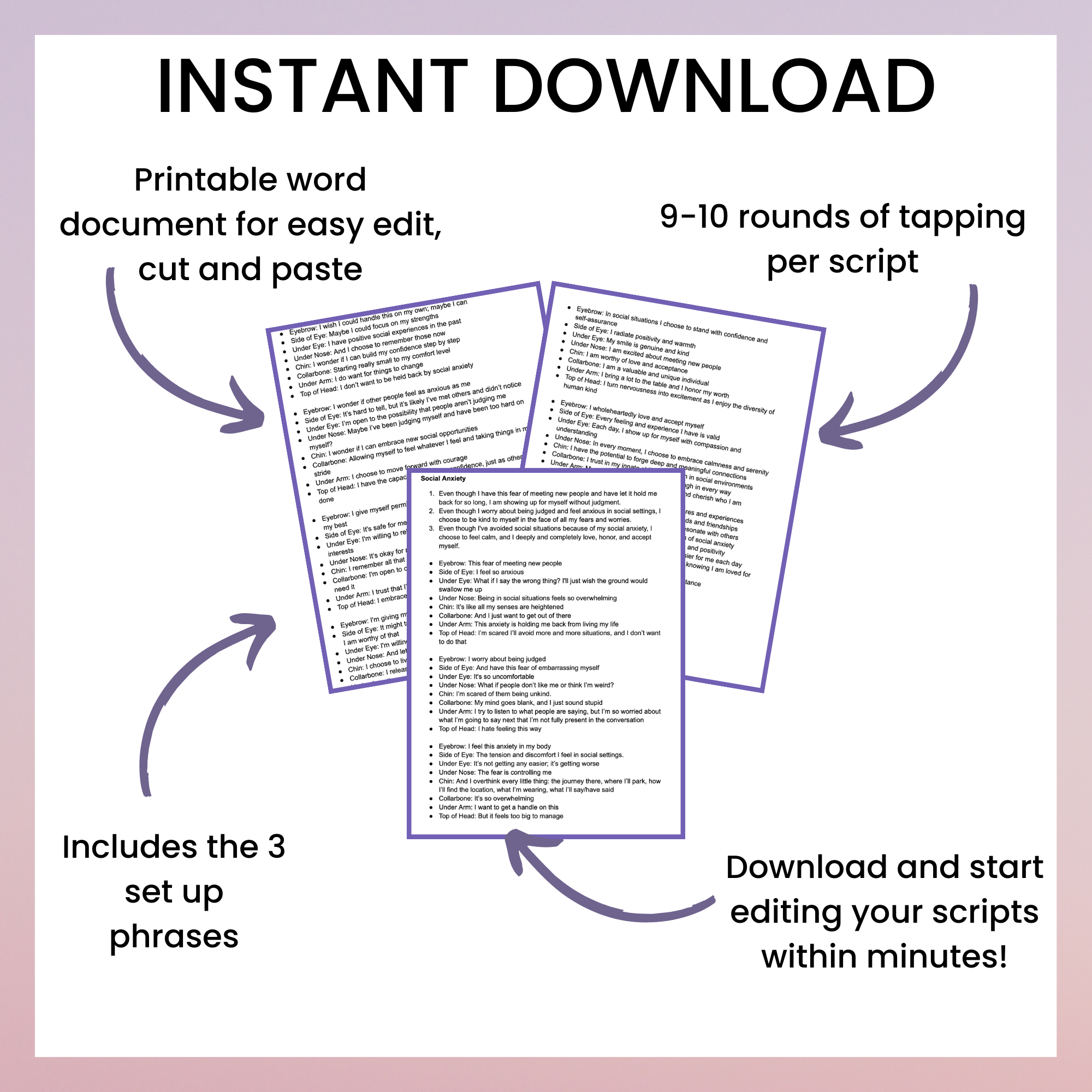 Tapping Script Worksheet Tapping Script Bundle for Stress & Anxiety Relief - 10 Expert EFT Scripts